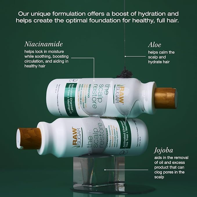 Raw Sugar Scalp Restore Hair Care Bundle, Shampoo and Conditioner Set with Jojoba, Aloe and Niacinamide, Formulated without Sulfates + Parabens-Velvo Beauty