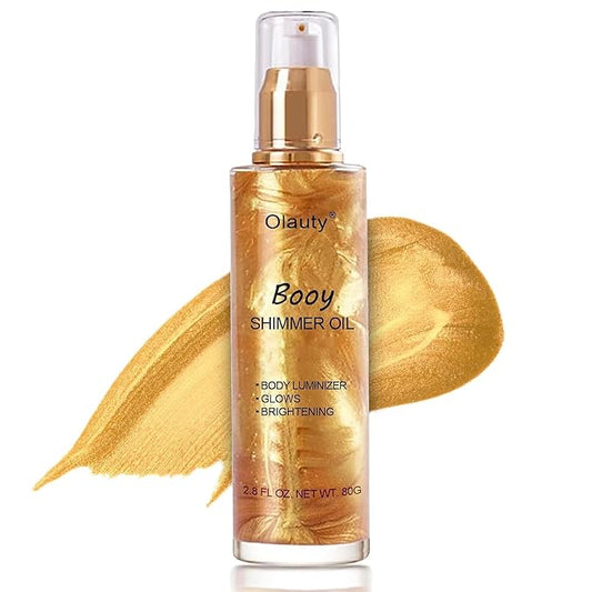 Shimmer Body Oil,Face and Body Liquid Luminizer,Waterproof Moisturizing Light Shimmer Glow Illuminator,Smooth Body Shimmer,Liquid Highlighter Makeup ((Gold)-Velvo Beauty