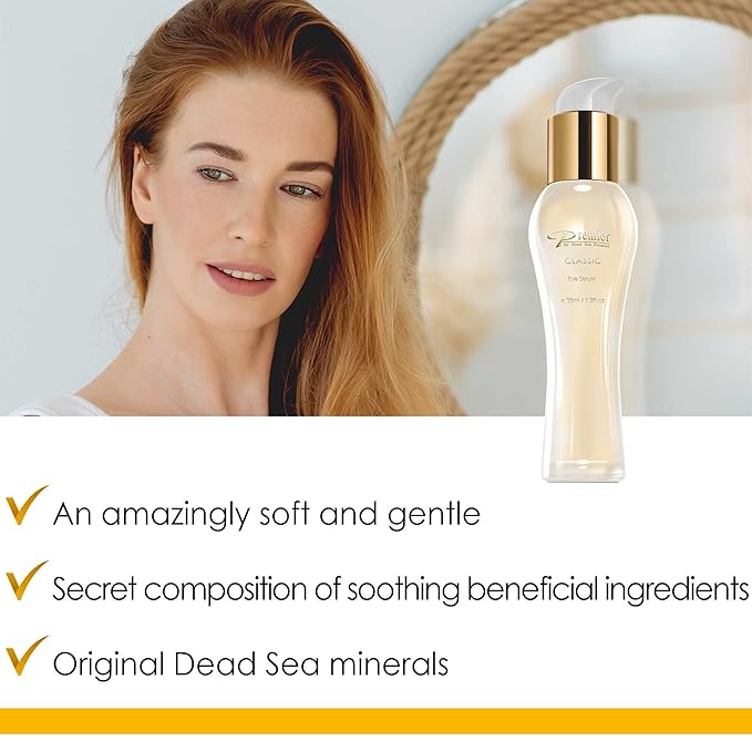 Premier Dead Sea Classic Eye Serum, Hypoallergenic, Age defying, Helps minimize wrinkles, Dark circles, Sagging skin, Reduce bags, with vitamins A & E 1.2 fl.oz-Velvo Beauty