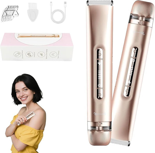 2 in 1 Women's Bikini Line Trimmer & Body Groomer,2025 Upgrade Dual Head Shaver Women, Wet & Dry Waterproof Electric Bikini Trimmer for Face Leg Arm Intimate Areas,Pink Rose-Velvo Beauty