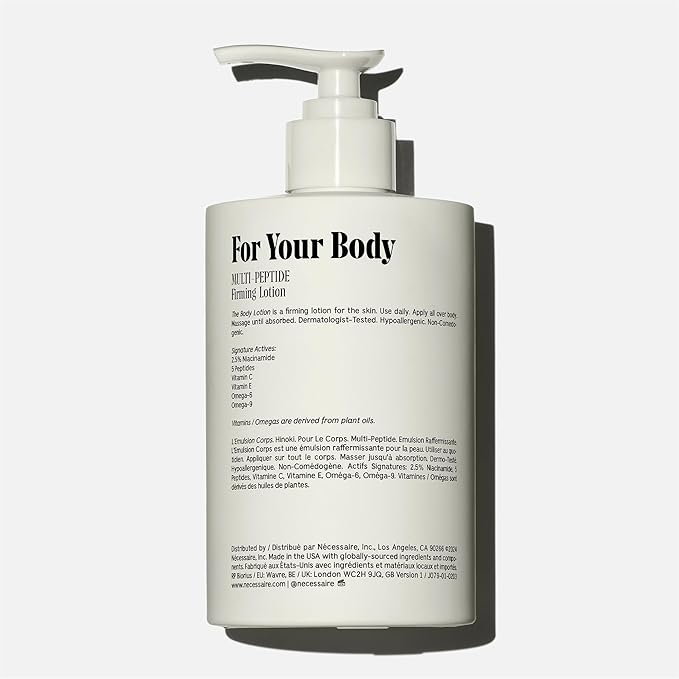Nécessaire The Body Lotion with Pump. Hinoki. Multi-Peptide Firming Lotion to Moisturize, Firm, Strengthen. 2.5% Niacinamide, Vitamin C/E + Omega 6/9. 450ml / 15.2 fl oz-Velvo Beauty