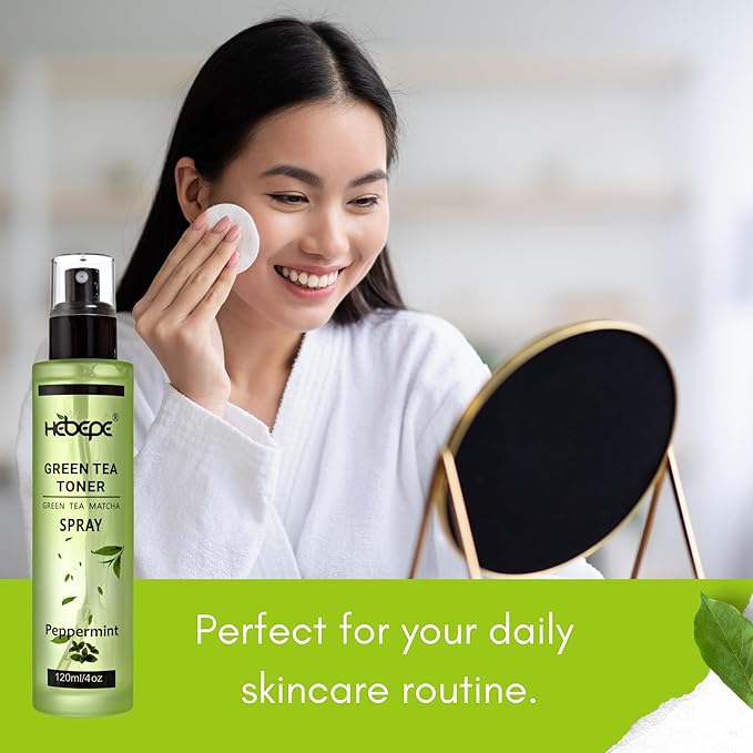 Green Tea Matcha Facial Toner Mist with Peppermint, Refreshing, Moisturizing, and Soothing Face Toner, with Jojoba Oil, Castor Oil, Snail Filtrate,120ml-Velvo Beauty