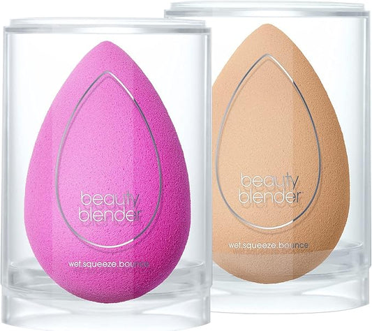 Beautyblender® | Original Pink + Nude Beauty Blender 2-Piece Bundle for Blending Foundations, Powders, and Creams, Super-Soft Foam for Streak-Free Application, Made in the USA, Reusable, Washable-Velvo Beauty
