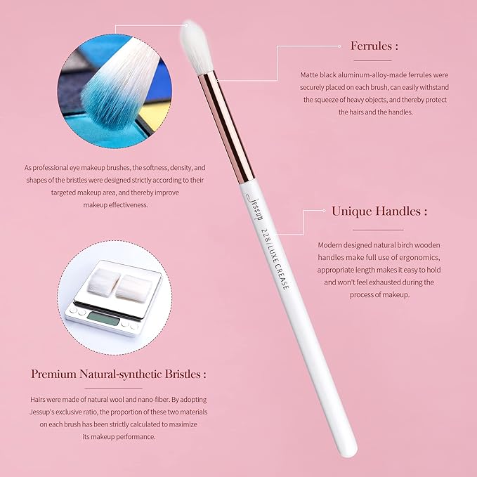 Jessup Eye Makeup Brush Set Professional 15pcs White/Rose Gold Premium Natural-synthetic Eye Shadow Blending Concealer Eye & Brow Liner Brushes, T217-Velvo Beauty