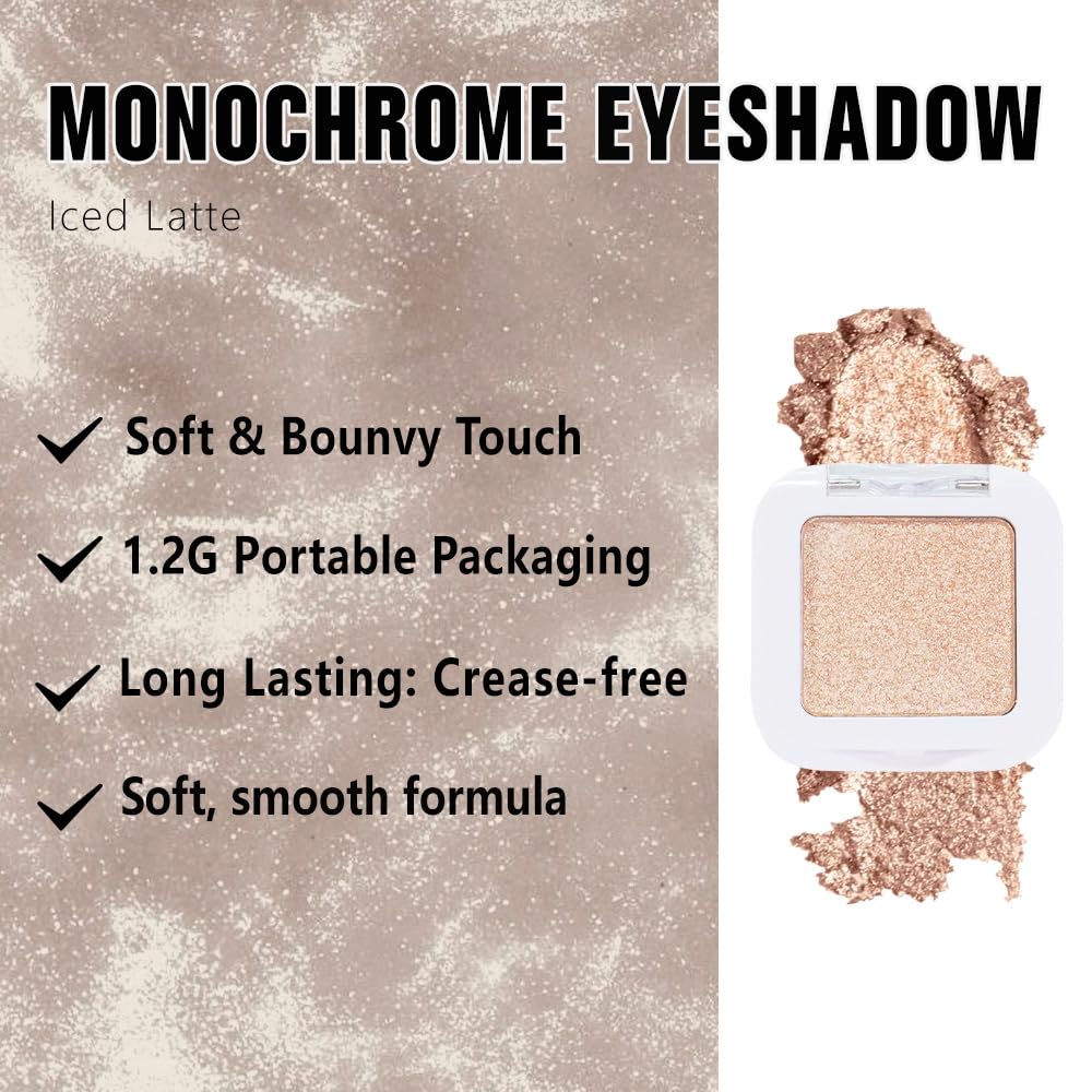 Light Nude Brown Shimmer Single Eyeshadow Makeup Palette, Natural Nude Brown Single Eye Shades, Creamy Pressed Powder for Easy Blending, Mini Travel Palette for Women, Everyday Eyeshadow Makeup-Velvo Beauty