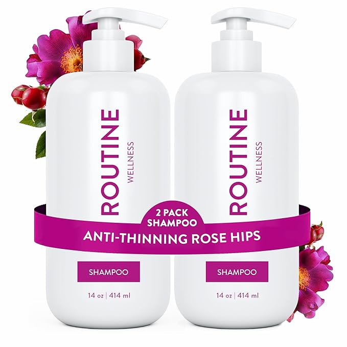 Routine Wellness Anti-Thinning Shampoo for Thinning Hair - Biotin DHT Blocker Women & Men - Color Safe Shampoo for Hair Loss & Healthy Hair - Rose Hips 14oz (Pack of 2)-Velvo Beauty