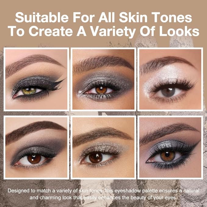 evpct 6 Colors Smokey Grey Eyeshadow Palette, Black Smoky Gray White Silver Taupe Glitter Sparkle Shimmer Matte High Pigment Mini Travel Eye shadow Palette Makeup for older Women, Long Lasting-Velvo Beauty