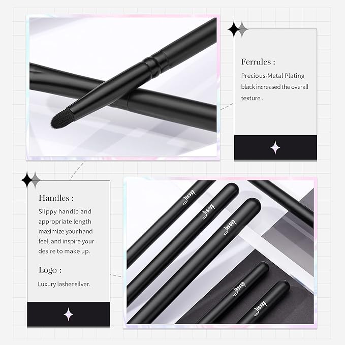 Jessup Eyeshadow Brush Set 12pcs Black Eye Makeup Brushes Set Professional with Natural Synthetic Hair for Eyebrow Eyelash Eyeliner Spoolie Blending, T322-Velvo Beauty