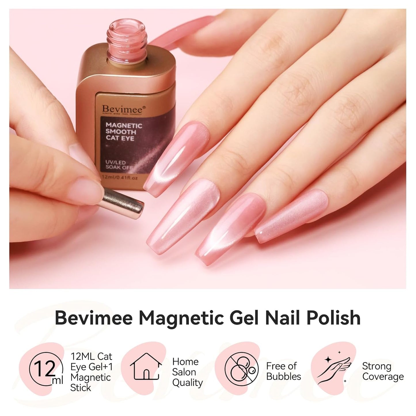 Cat Eye Gel Nail Polish Nude Pink, Moonlight Cateye Polish Crystal Mirror Gloss Magnetic Nails Gel Glitter Holographic Cats Eye Nail Velvet 1PC-Velvo Beauty