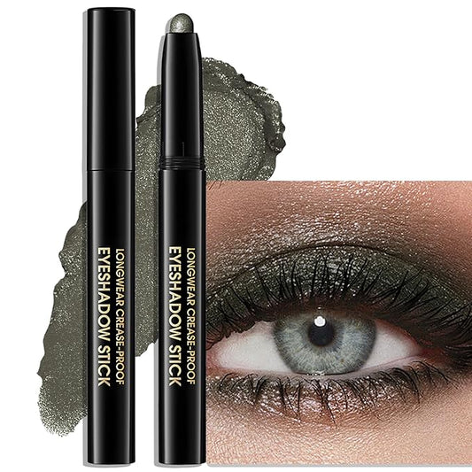 Eyeshadow Stick Waterproof Long Wear Cream Eye Shadow Pencil Single Shimmer Glitter Blendable Smokey Eyeshadow Crayon Cream to Powder Highly Pigmented Color Eyeliner Makeup, 4 GREEN-Velvo Beauty