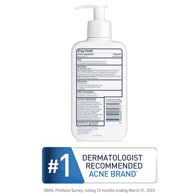 CeraVe Acne Control Cleanser, 2% Salicylic Acid Treatment Formulated With Niacinamide + Ceramides + Oil Absorbing Clay, Gentle Face Wash Helps Clear & Prevent Acne, Fragrance Free, 16 Ounce-Velvo Beauty