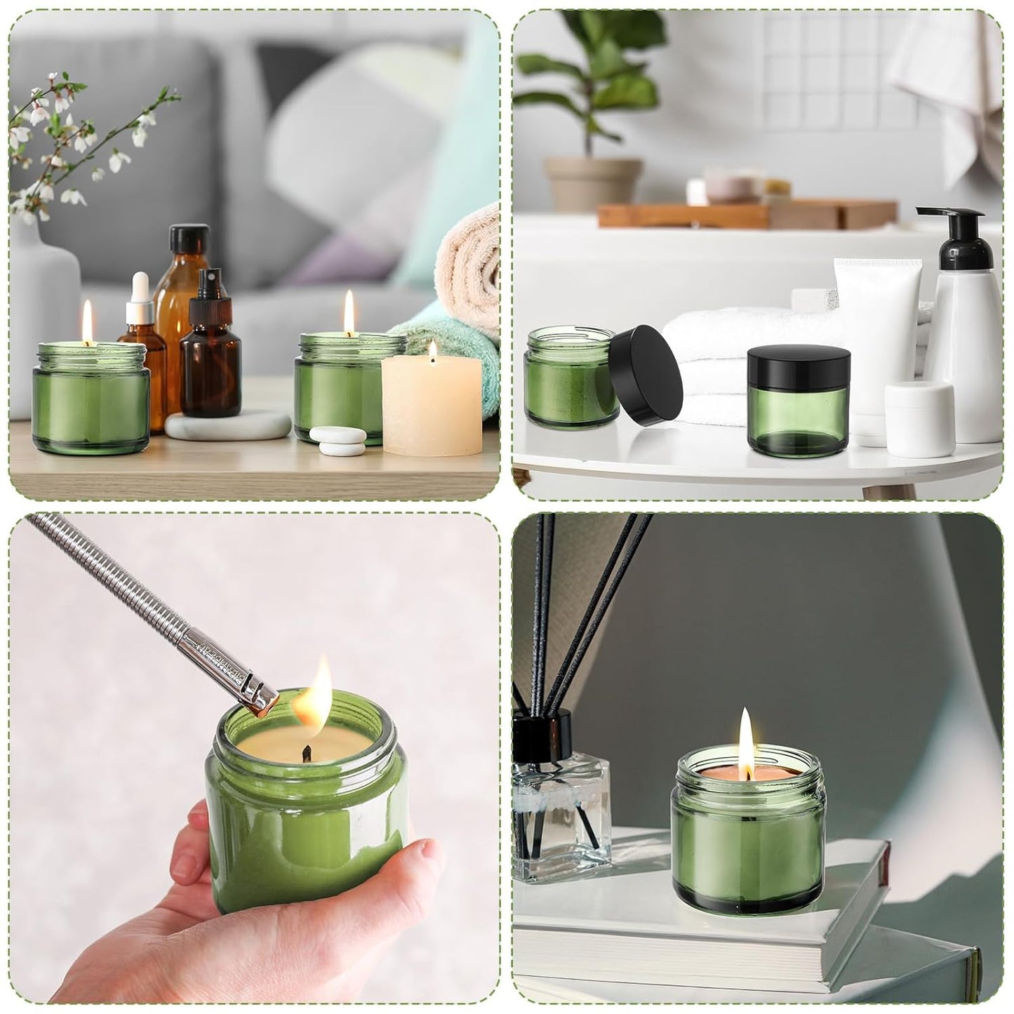 Domensi 32 Pcs 2 oz Glass Jars with Lids Travel Size Round Leakproof Empty Cosmetic Jars with Inner Liners Lid for Storing Makeup Lotions Face Cream Ointments Candle DIY Making (Olive Green)-Velvo Beauty