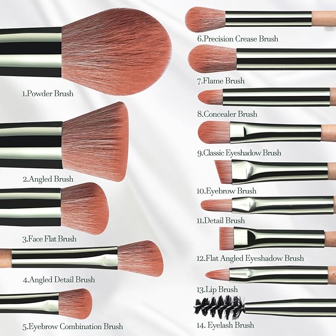 BS-MALL Travel Makeup Brush Set Foundation Powder Concealers Eye Shadows Makeup Set with LED light Mirror 14 Pcs (Green)-Velvo Beauty