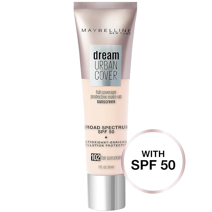 Maybelline Dream Urban Cover Flawless Coverage Foundation Makeup, SPF 50, Fair Porcelain-Velvo Beauty