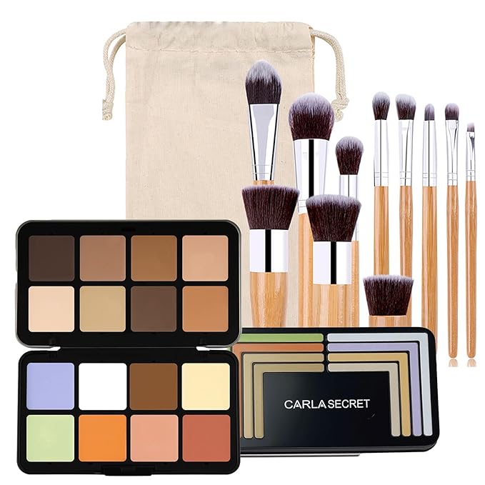 Color Correcting Concealer Palette, Contouring Foundation Creamy Contour Multi-Palette with 8 Makeup Brush Set for Foundation Powder Concealers Eyeshadows Blush Makeup, Vegan, Cruelty Free-Velvo Beauty