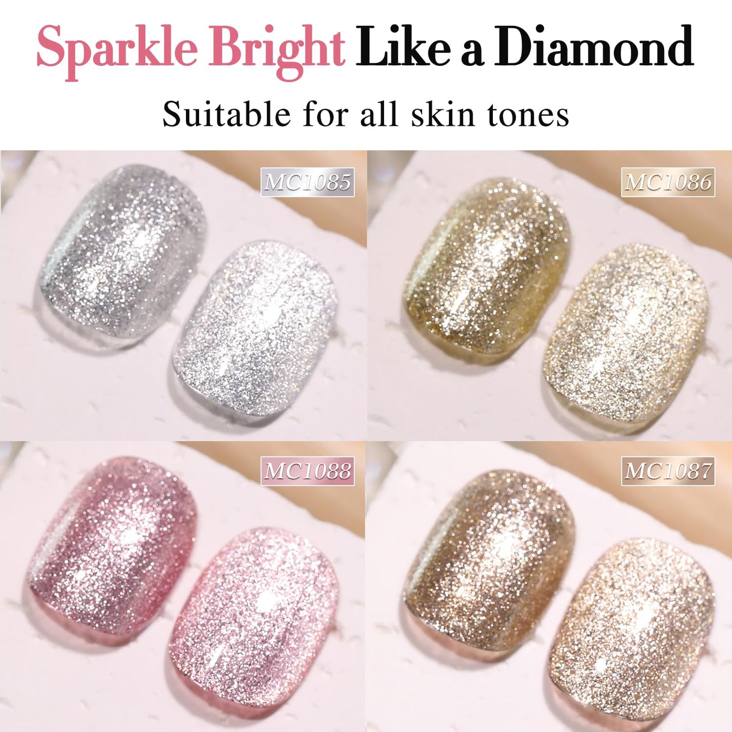 Double Rhythm 6 Colors Cat Eye Gel Polish Set Shimmer Glitter with Magnet Holographic Reflective Magnetic UV Nail Art Kit (6-Kit 32)-Velvo Beauty