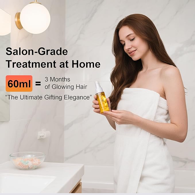 24K Gold Hair Oil, Repair Shine Serum with Coconut, Argan & Olive Oils - Heat Protectant and Frizz Control - Vegan, Lightweight Leave-In Treatment for Dry Damaged Hair (2.02 Fl Oz (Pack of 1))-Velvo Beauty