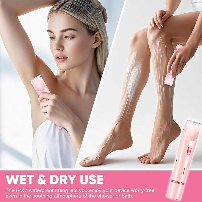 Bikini Trimmer for Women, Electric Razor & Shaver with Dual Ceramic Blades, Painless Hair Removal for Face, Body & Intimate Areas, 90min Cordless Runtime, Waterproof Travel Grooming Kit-Velvo Beauty