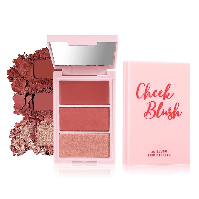 3D Blush Palette, Multi-Use Makeup Powder Pink Blush Palette Glow Makeup Cream Blush For Cheeks, Lightweight, Smooth, Blendable, Contour & Highlight Face for Shimmery Or Matte Finish(04#)