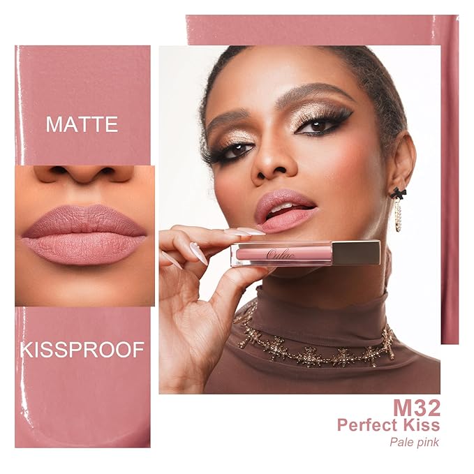 Oulac Matte Pink Lipstick for Women, Long Lasting Liquid Lip Stick High Impact Lip Gloss Full Coverage Lip Makeup with Vitamin E Waterproof Formula,Vegan M32-Velvo Beauty