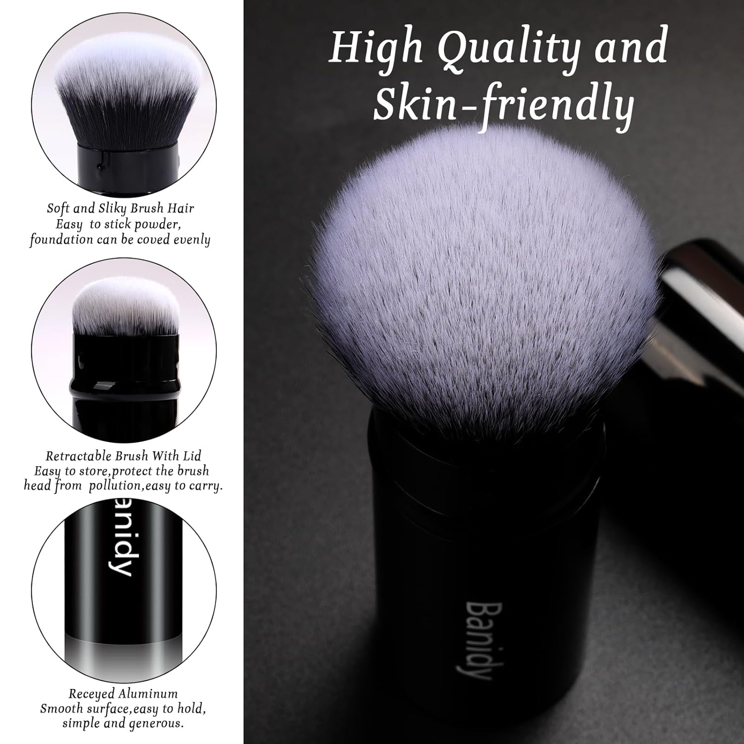 Makeup Brush Kabuki Face Brushes Retractable Travel Blush Brush Portable Flawless for Foundation, Powder Blush, Bronzer, Buffing, Liquid, Cream, Cruelty Free with Cover(Round-Head)-Velvo Beauty