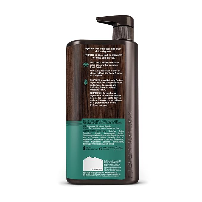 Every Man Jack Men’s Hydrating Body Wash for All Skin Types - Cleanse and Hydrate Skin with Naturally Derived Marine Extracts, Coconut Oil, and a Sea Minerals + Citron Scent - 33.8 fl. oz. - 2 Bottle-Velvo Beauty