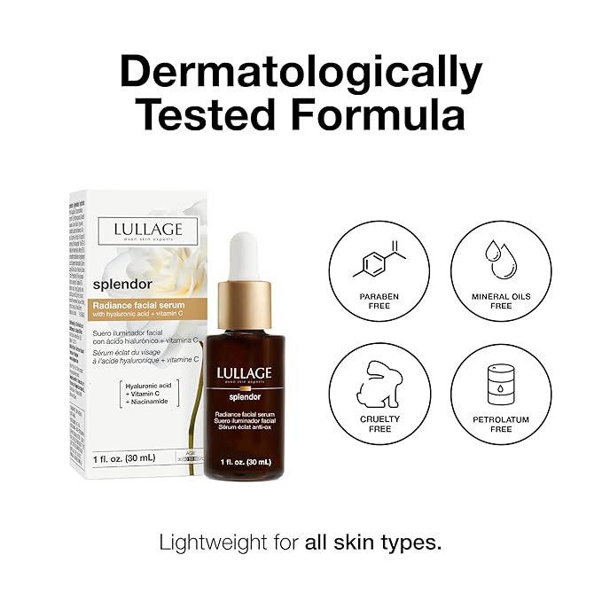LULLAGE Splendor Radiance Hyaluronic Acid & Vitamin C Serum for Face, Revitalizing Vitamin C Face Serum with Niacinamide to Replenish & Firm the Skin, 1 Fl Oz Dropper Bottle-Velvo Beauty
