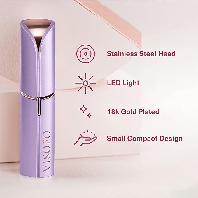 Facial Hair Removal for Women | Electric Razor Device Small Mustache Dermaplaning Remover Tools Tweezers Epilator Trimmer Face Dermaplane Shavers Beauty Gadgets Set Accessories by VISOFO (Amethyst)-Velvo Beauty