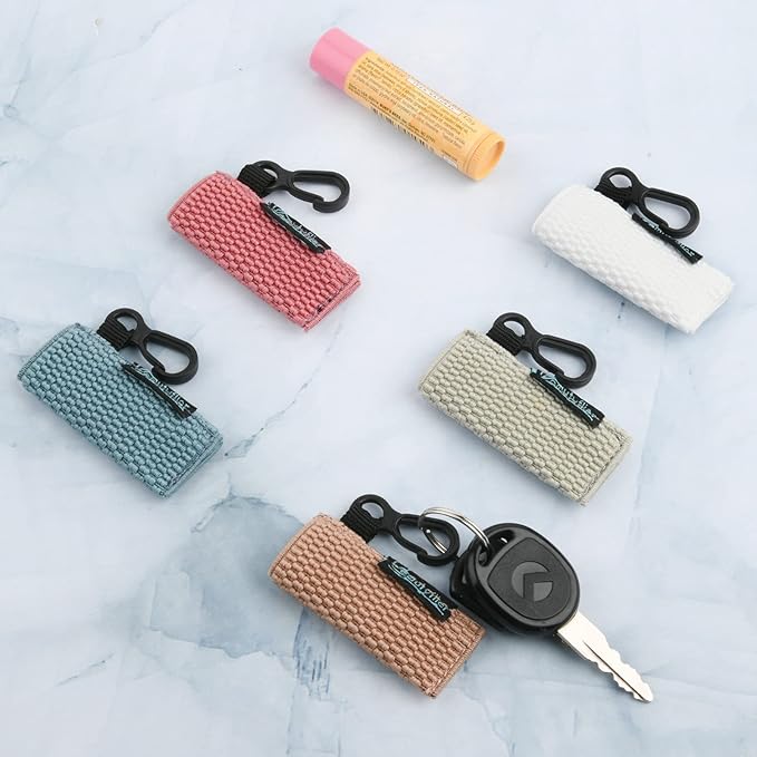 Beautyflier Keychain, Lip Balm Holder for Burts Bees Chapstick - 5pcs, Elastic, Stylish, Unique Designs, Attractive Color, Clip On, Lightweight, Red, Blue, Pink-Velvo Beauty