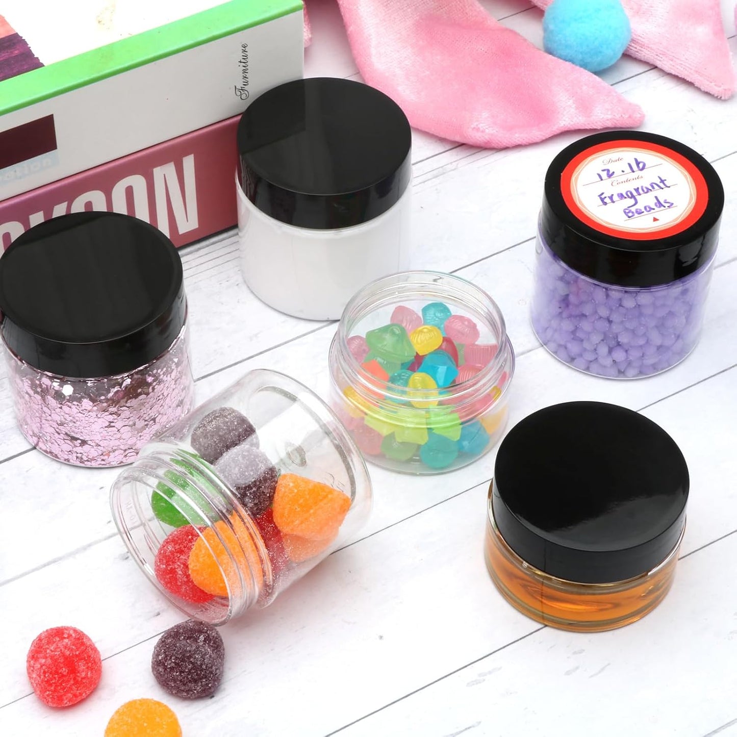8 Pack 2oz Plastic Containers with Lids, Jars with Lids, Great for storing,lip balms, creams, ointments, cosmetics, samples-Velvo Beauty