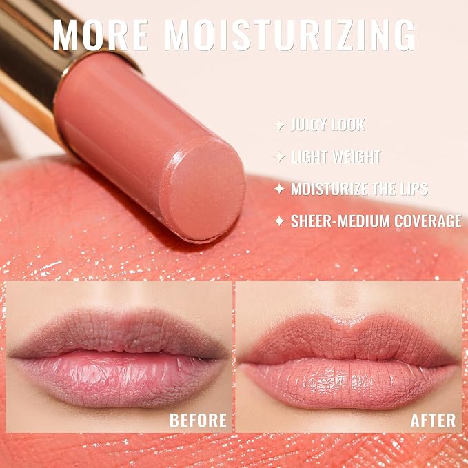 Oulac Moisturizing Shine Pink Peach Lipstick for Women - 2 in 1 Pink Peach Glossy Tinted Lip Balm, Hydrating Winter Lipstick for Dry Lips,Shine Juicy Finish Vegan 2.2g/0.07oz (G13)-Velvo Beauty