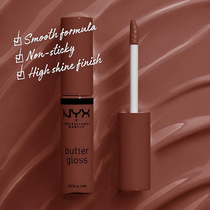 NYX PROFESSIONAL MAKEUP Butter Gloss Brown Sugar, Non-Sticky Lip Gloss - Brownie Drip (Deep Brown)-Velvo Beauty