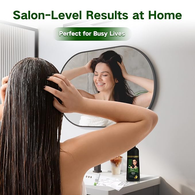 Gray Coverage Color Shampoo - 3-in-1 Color Depositing Shampoo with Herbal Formula, Ammonia-Free Hair Dye for Women & Men, Long-Lasting Root Touch Up (Dark Brown, Lasts 6 Weeks)-Velvo Beauty