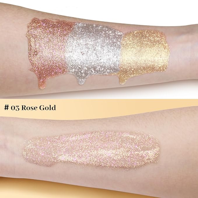 UCANBE Hydrating Body Glitter Dewy Highlighter Makeup Luminizer Drops Body Shimmer Liquid Face Glow Sparkles for Women Gifts (Rose Gold - 03)-Velvo Beauty