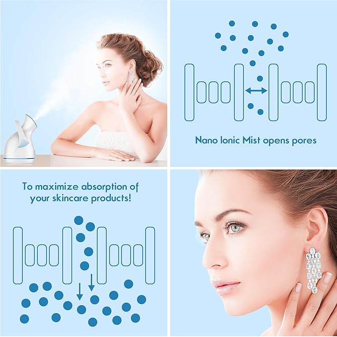 Amconsure Facial Steamer - Nano Ionic Face Steamer Warm Mist Steamer for Home Sauna SPA, Humidifier for Deep Cleaning Unclogs Pores Sinuses(Blue)-Velvo Beauty