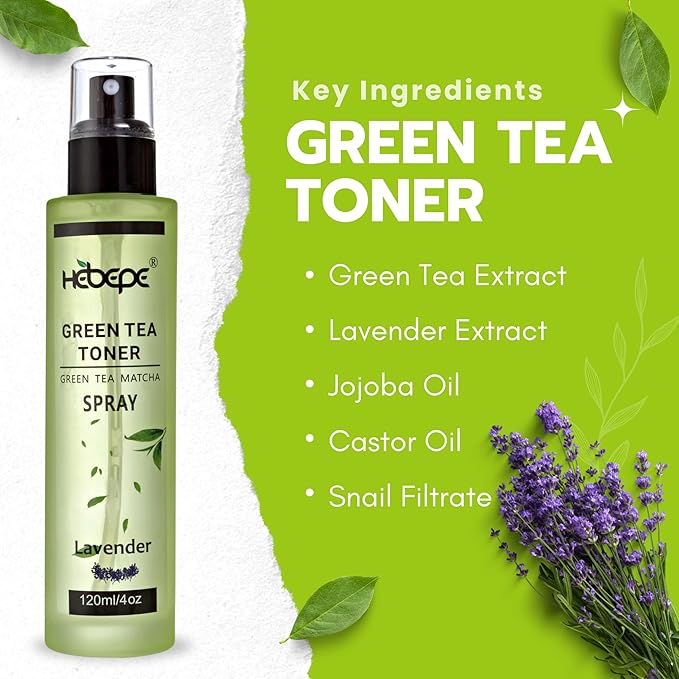 Green Tea Matcha Facial Toner Mist with Lavender, Refreshing, and Soothing Face Toner, with Jojoba Oil, Castor Oil, Snail Filtrate,120ml-Velvo Beauty