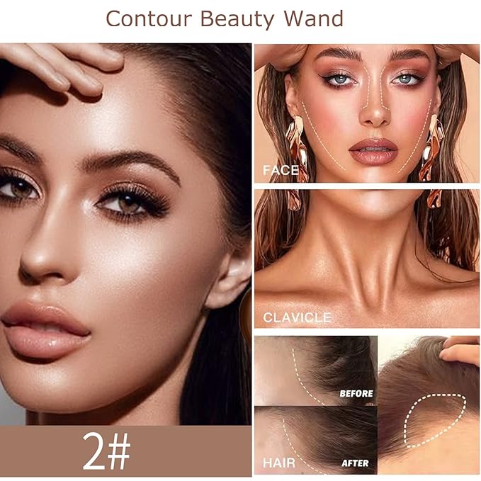 3PCS Liquid Contour Beauty Wand, Liquid Blush Highlighter Makeup Stick with Applicator, Cream Bronzer Stick Natural Matte Finish, Lightweight Blendable Cream Contour Highlighter Blush Wand-Velvo Beauty