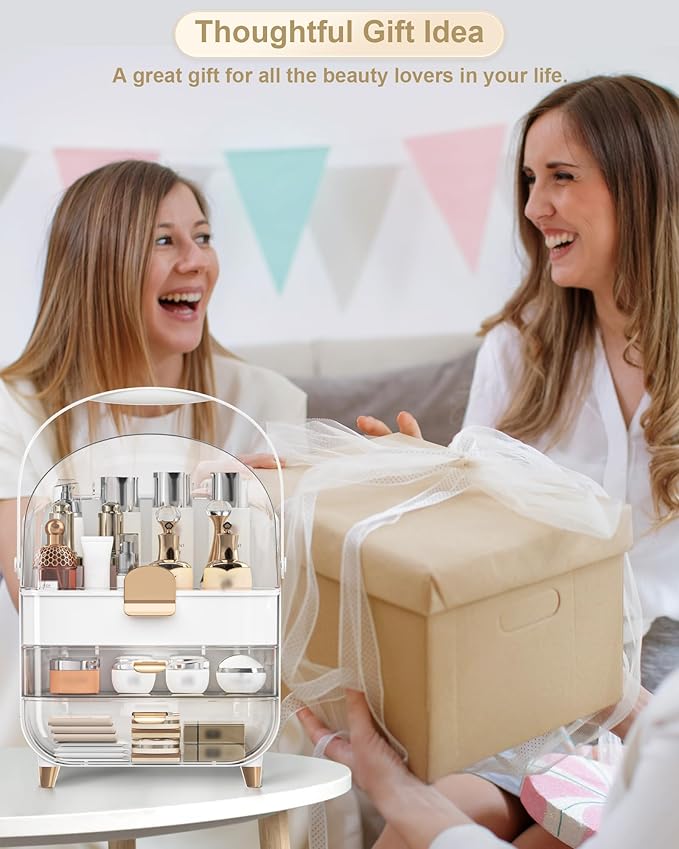 Makeup Organizer, Skincare Holder Bathroom Counter Organizer, Storage Box Cosmetic Display Cases, Teen Girl Gifts Trendy Stuff Make up Organizers for Vanity, Dresser, Countertop (Rose Gold)-Velvo Beauty