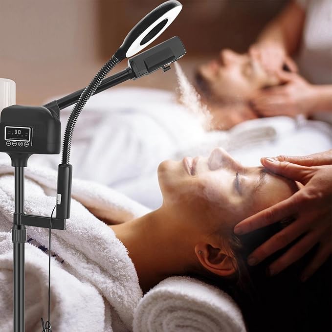 Professional Facial Steamer 2 in1 Steamer for Face 5X LED Magnifying Lamp Facial Steamer for Esthetician Beauty Face Equipment Use at Home or Salon(Black)-Velvo Beauty