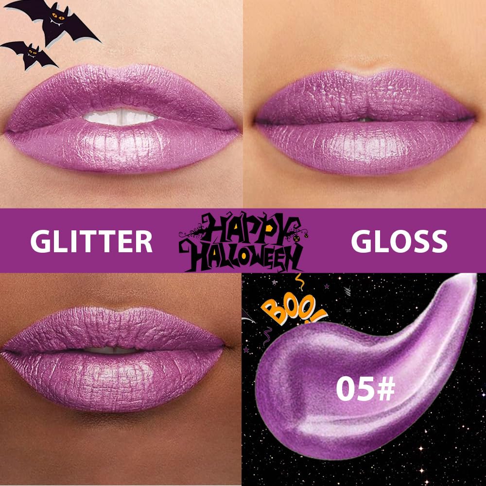 Pink Purple Metallic Lipstick for Women,Glitter Sparkling Liquid Lipstick,Long Lasting Waterproof Lightweight Comfortable Non-Drying Bold Dark Lip Gloss for Gothic Stage Makeup,Cruelty Free-Velvo Beauty