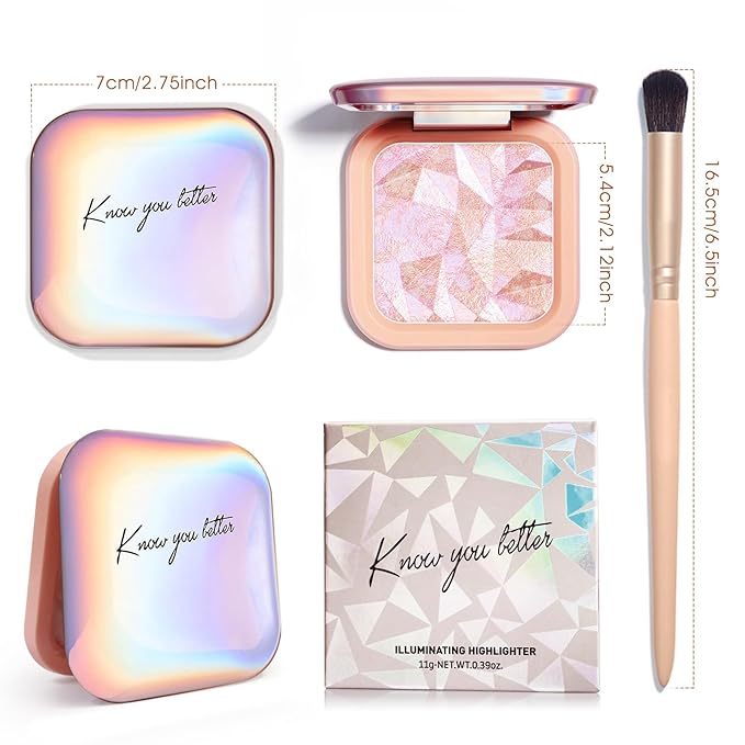 Highlighter Makeup Palette Shimmer Contour Palette Powder for Brighten Face Contour Gold Cheek Highlight Makeup, Long Lasting Highlighter Powder with Mirror for Illuminator Makeup (PINK GOLD)-Velvo Beauty
