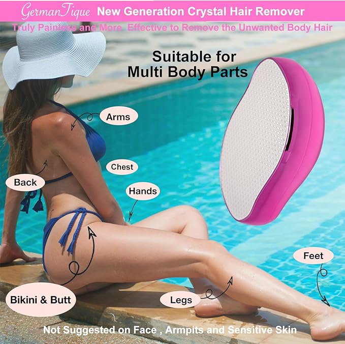 Crystal Hair Eraser,Natural Crystal Hair Remover,Reusable Painless Nano Glass Hair Removal Device Without Shaver,Gentle Crystal Epilator and Exfoliator for Soft Silky Skin(Hot Pink)-Velvo Beauty