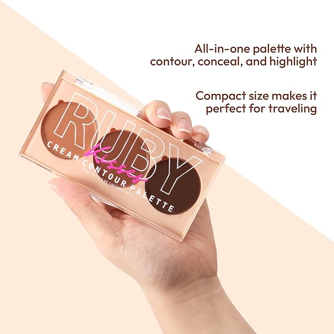 Ruby Kisses Contour Palette 3-in-1 Contour, Conceal, Highlight All-In-One Mini Palette, Long-Lasting, Easy to Blend Cream Contour Palette for Oily and Dry Skin (Tan To Dark)-Velvo Beauty
