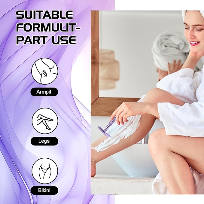 Double Edge Safety Razor for Women Purple with 10 Blades and Silicone Cover - Durable Metal Eco-Friendly Single Blade Razor - Closed Smooth Shave-Velvo Beauty