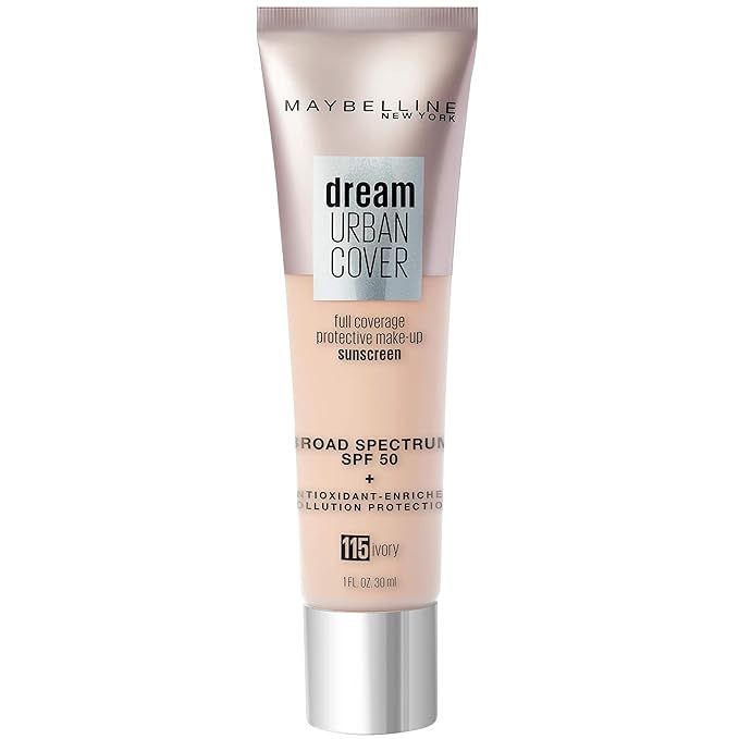 Maybelline Dream Urban Cover Flawless Coverage Foundation Makeup, SPF 50, Ivory-Velvo Beauty