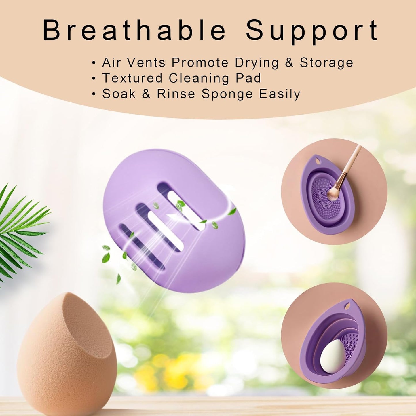 Silicone Makeup Brush Holder Set – Portable Travel Makeup Brush Holder with Makeup Sponge Holder and Foldable Cleaning Bowl – Upgraded 3-in-1 Cosmetic Organizer Set (purple)-Velvo Beauty