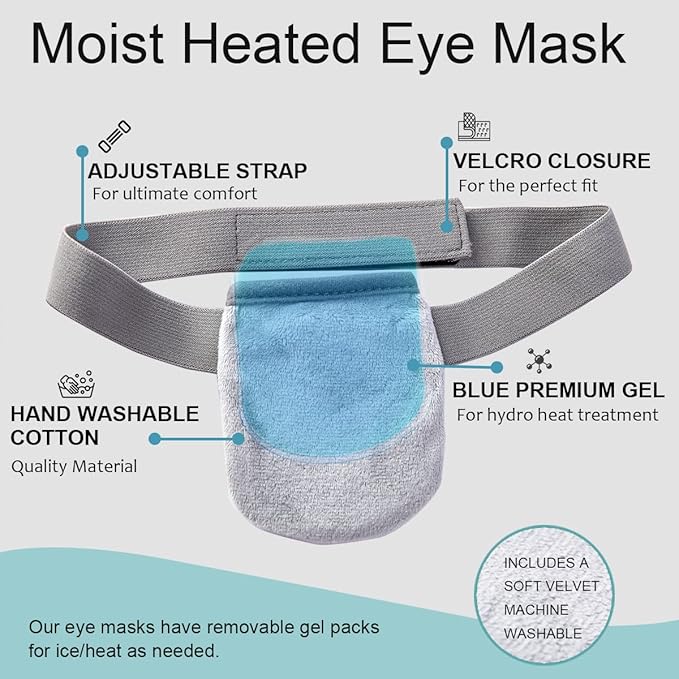 Single Moist Heat Eye Compress Pad, Microwavable, Eye Mask for Dry Eye, Good for Pink Eye, Blepharitis and Stye Eye, Reusable Gel Eye Mask with Storage Pouch-Velvo Beauty