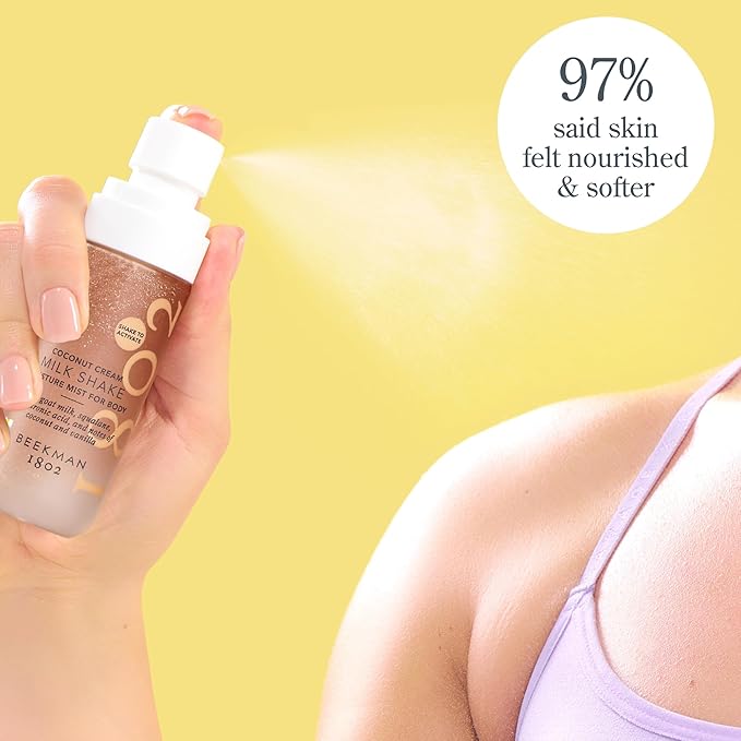 Beekman 1802 Coconut Cream Milk Shake - Body Mist - 2.0 fl. oz - With Hyaluronic Acid & Jojoba Oil - Instantly Moisturizes, Hydrates & Softens - Good for Sensitive Skin - Cruelty Free-Velvo Beauty