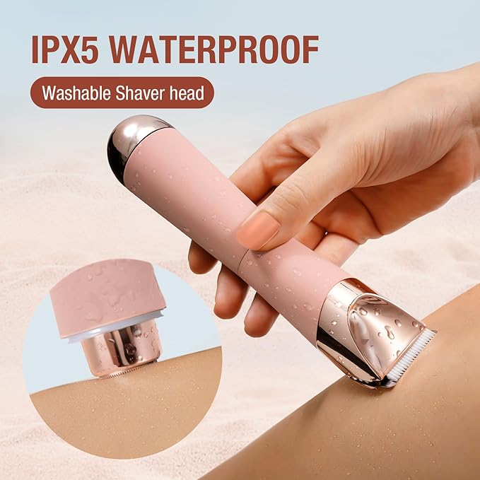 SUPRENT Bikini Trimmer Women- Painless Ladies Hair Removal Waterproof Wet & Dry- 2 in 1 Lady Shaver for Pubic Hair & Facial Hair- Cordless Electric Razors with USB-C Rechargeable-Pink-Velvo Beauty
