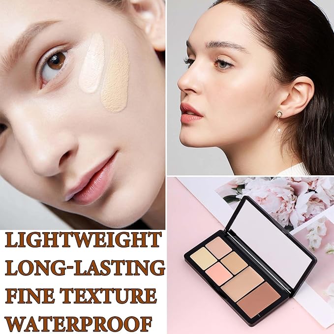 6 Colors Correcting Concealer Contour Palette,Concealer Cream Contour Makeup Palette,Contouring Foundation Highlighting Makeup Kit with Brush(02#)-Velvo Beauty